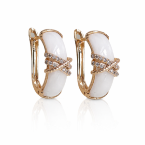 CERAMIC CRISS-CROSS BASE EARRINGS WHITE 18K